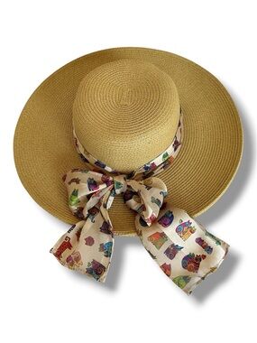 Laurel Burch Wide Brim Cat Print Sun Hat OS